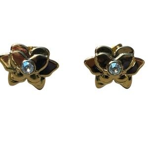 Furla 🌟 Gold Flower Stud Earrings with Aquamarine Gemstones